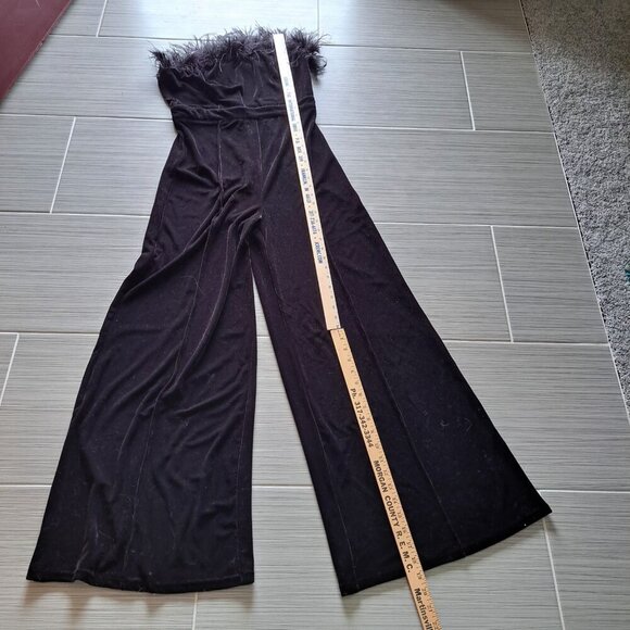Flying Tomato Velvet Wide Leg Sleeveless Romper Feathers Black Size Large Fairy - Picture 5 of 9